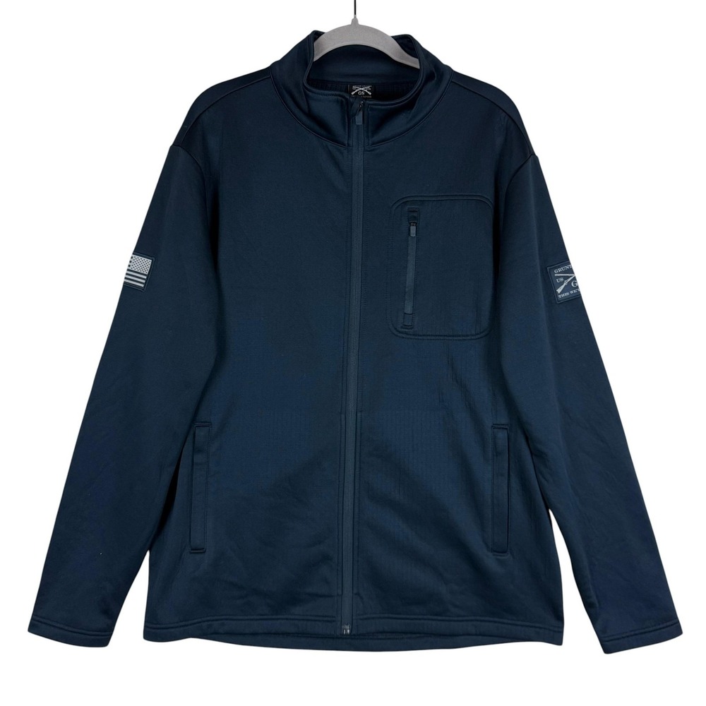 Grunt Style Jacket Mens Large Blue Softshell Full Zip Chest Pocket Patriotic